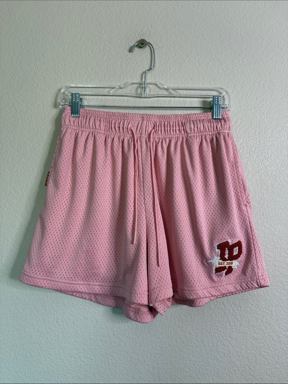 Inaka Power Pink Mesh Athletic Shorts with Embroidered Patch large